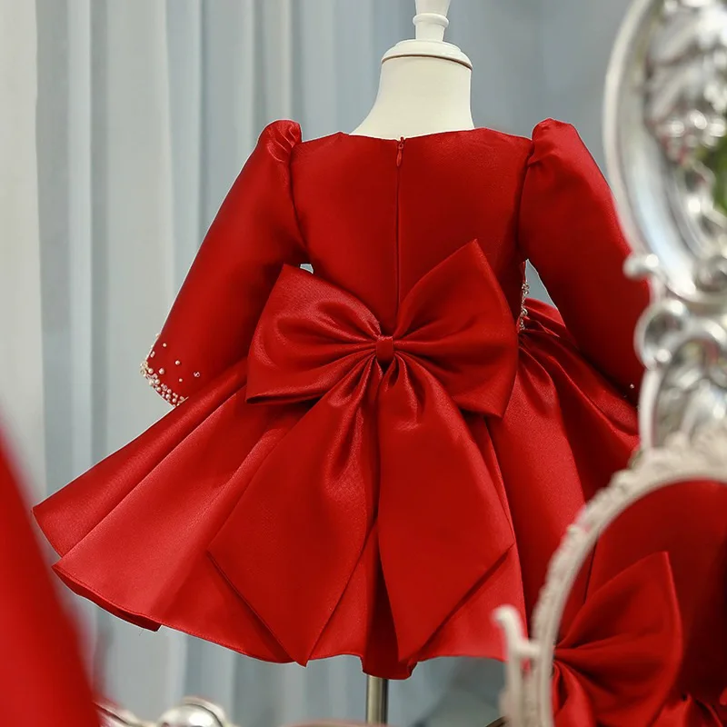 زهرة الفتيات الزفاف النبيذ الأميرة الكرة ثوب الأطفال أزياء عيد ميلاد أداء اللباس g466