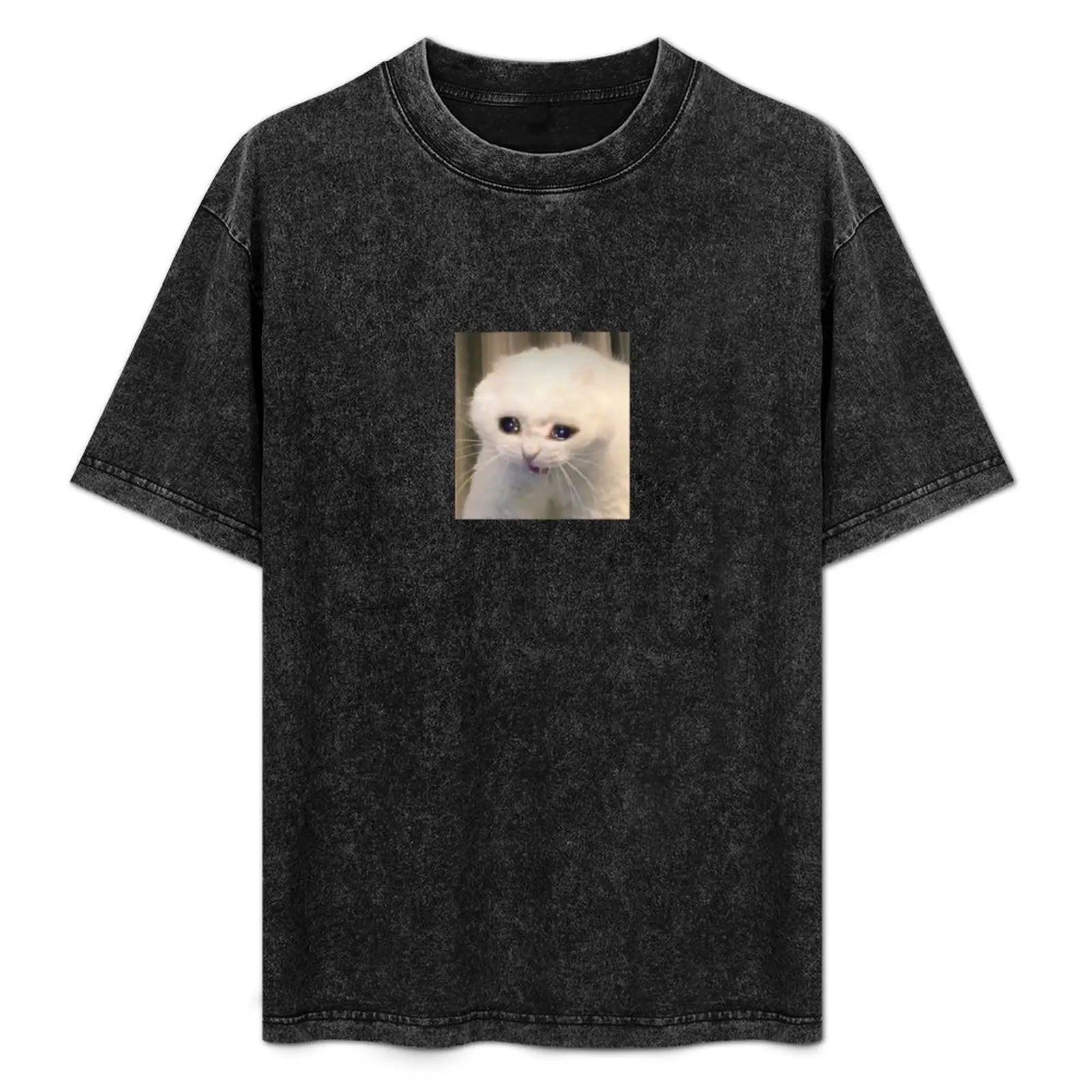 

Crying white cat T-Shirt summer shirt vintage oversized graphic tee funny t shirts men