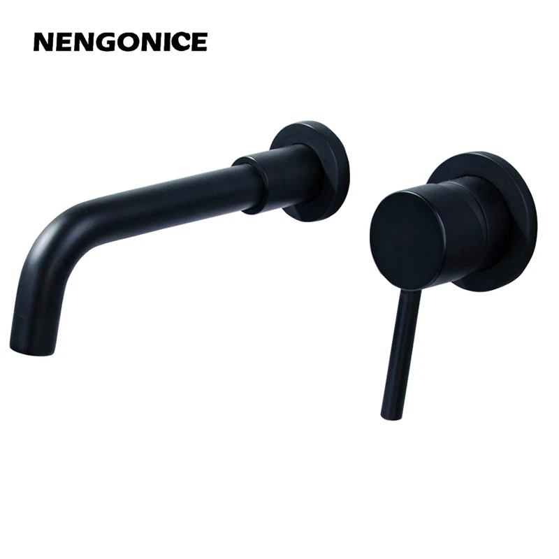 Bathroom faucet hot and cold wall mounted brass basin mixer sink tap washbasins single handle matt black White gold set shower