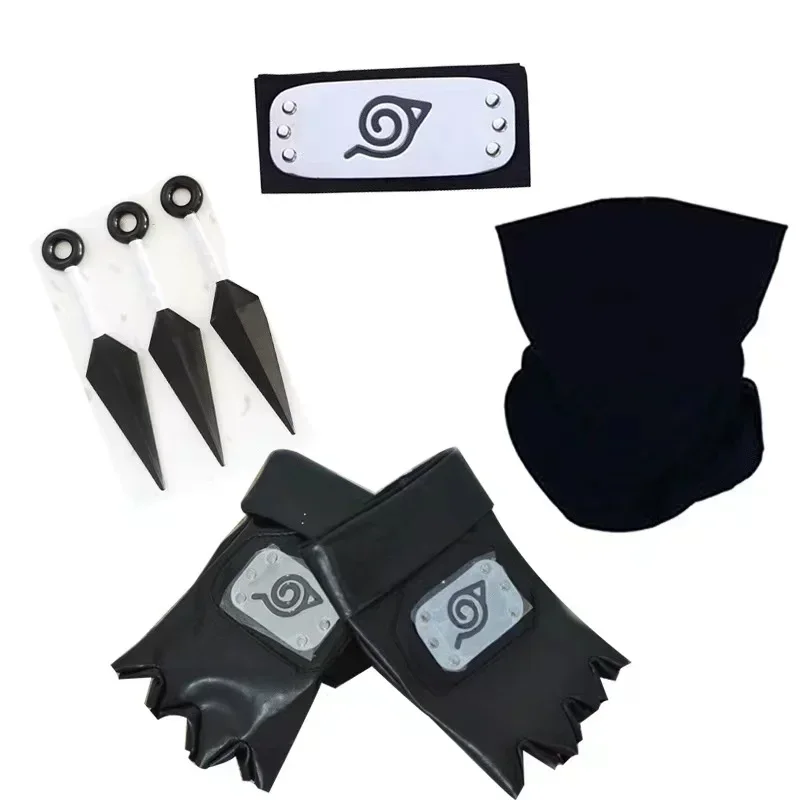 Anime Naruto Cosplay Kakashi Accessories Toys Action Figure Gloves Headband Kunai Mask Uchiha Gloves Set Gift