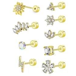 3 Sets Of 18-Karat Gold Plated Spiral Anaphylaxis Surgical Steel Earrings Spiral Flat Back Stud Type Cartilage Earrings