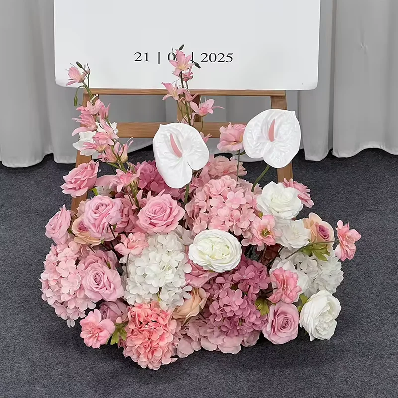 Burgunderrotes Anthurium Künstliche Blume Dunkelrote Rose Blumenarrangement Hochzeitstisch Bodenblume Party-Hintergrund Gang Bühnendekoration – Detail 6