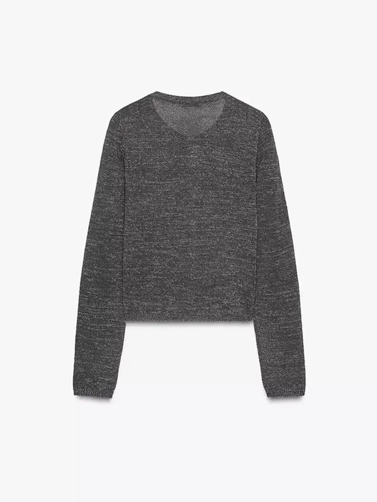 Menina picante preguiçoso retro metal cor linha botão redondo ne malha aberto cardigan jaet nova chegada outono 2025 fibra de poliéster