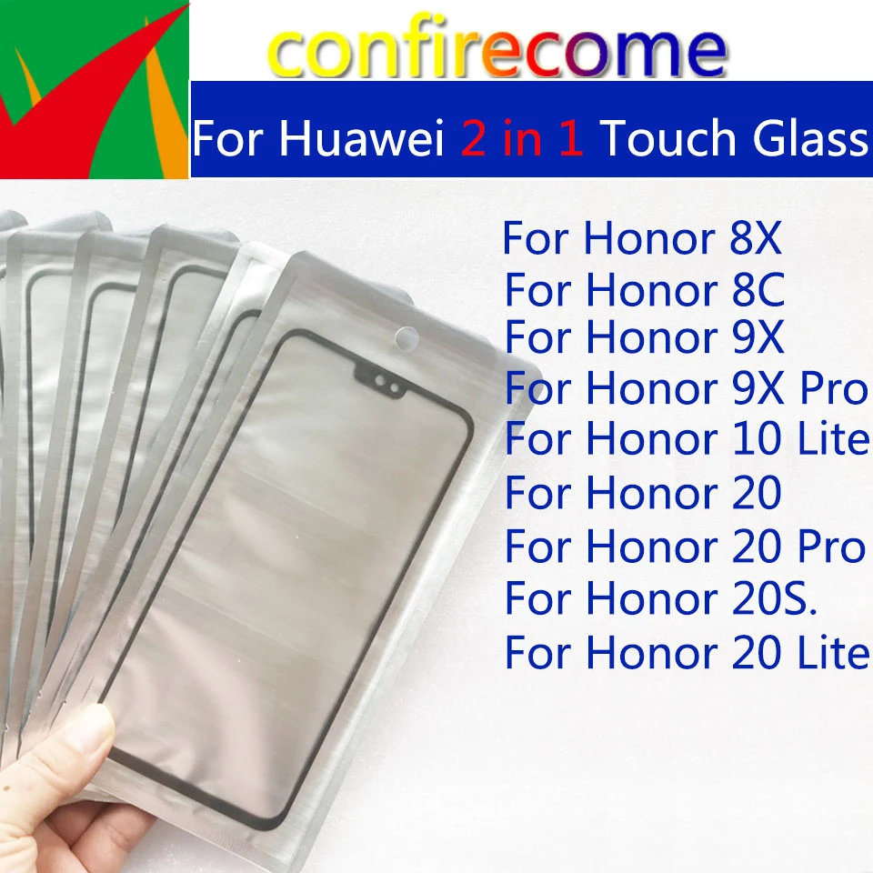 

10 шт. \ лот Стекло + OCA для Huawei Honor 8X 8C 20s 9X 20 Pro 10 Lite 20i Сенсорная панель Дигитайзер Переднее стекло