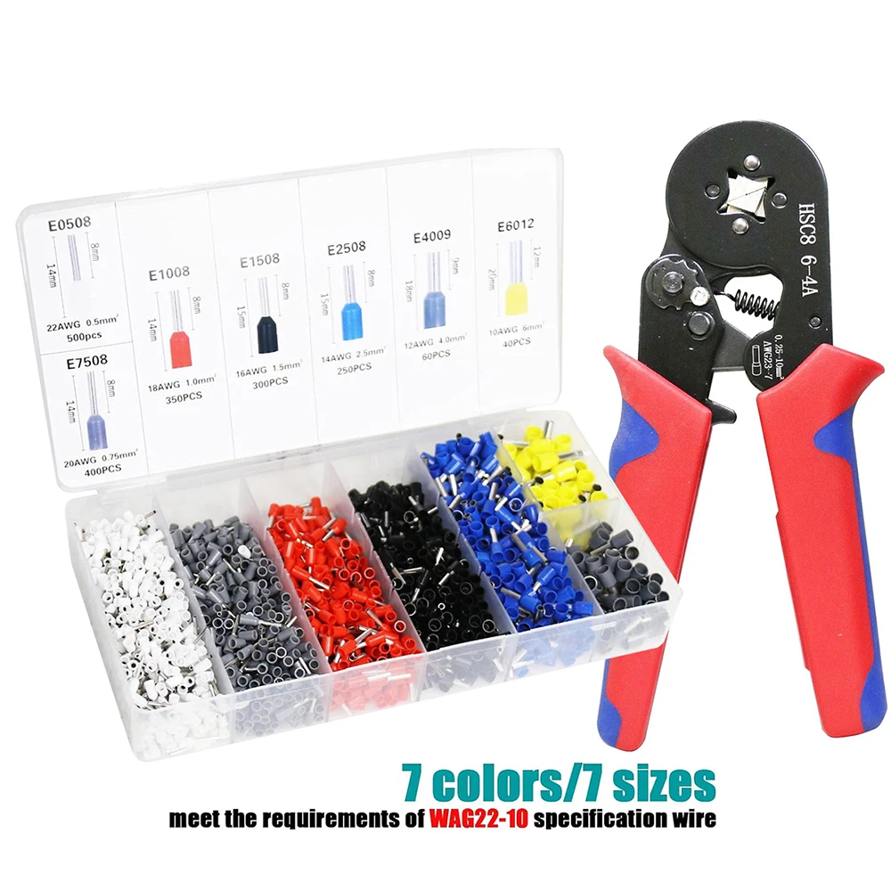 

HSC8 6-4A AWG23-7 Self-Adjustable Ratchet Wire Crimping Tool with 1900PCS Wire Terminals Crimping Connectors Wire End Ferrules