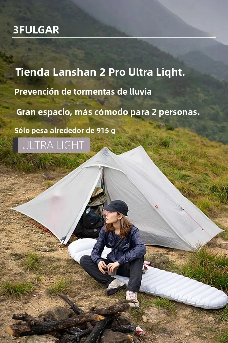 Tienda de campaña 3F UL GEAR Lanshan 2 Pro 20D profesional 3/4 temporada tienda ultraligera para 2 personas sin vástago para mochilero senderismo Camping viajes