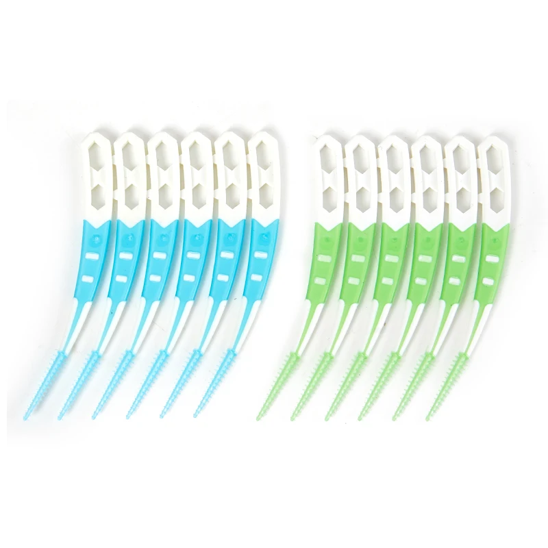 12ชิ้น/กล่องซิลิโคน interdental แปรงแปรงสีฟันระหว่างฟันซิลิโคนกับเครื่องมือทำความสะอาดปากด้าย