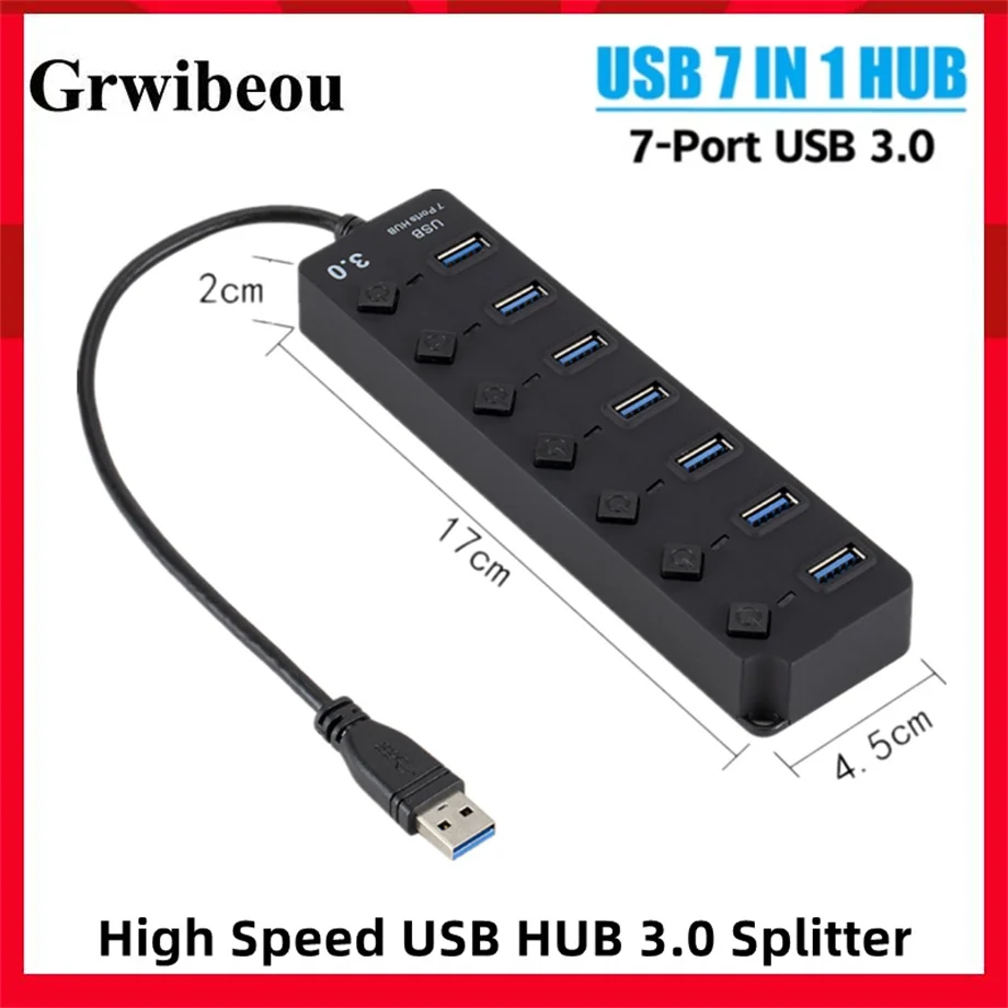 

USB Hub 3.0 Multiprise USB High Speed Splitter 7 Port 5Gbps Hub Power Adapter with Switch Long Cable with Multiple Expander HUB