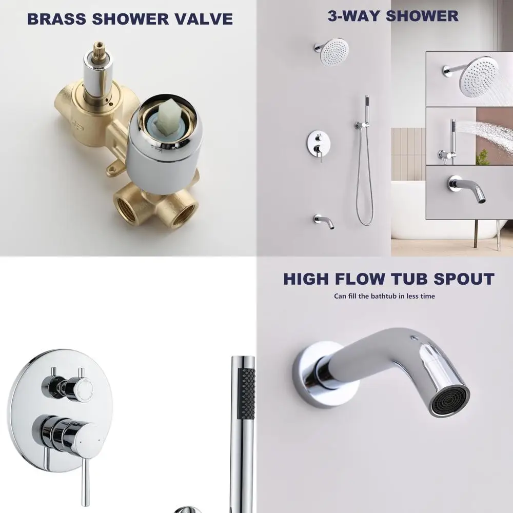 

Chrome Tub Spout Shower System with 8 Rainfall and Handheld Combo