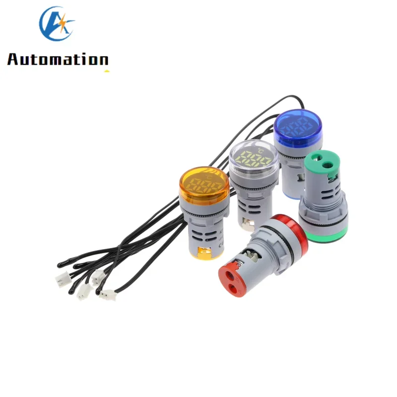 Mini LED Indicator 22mm Digital Display Thermometer Meter -20-200 Degrees Voltage AC20-380V Temperature Sensing Probe Wire