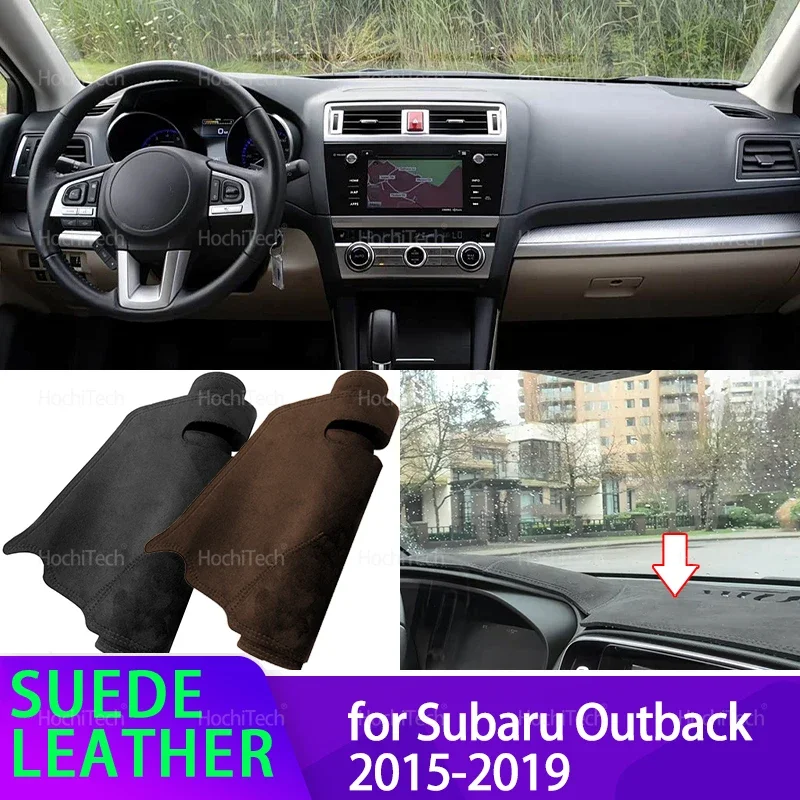 Car Dashmat Black/Brown Leather Dashboard Cover Suede Leather Dash Mat Pad Sunshade Accessories for Subaru Outback 2015-2019