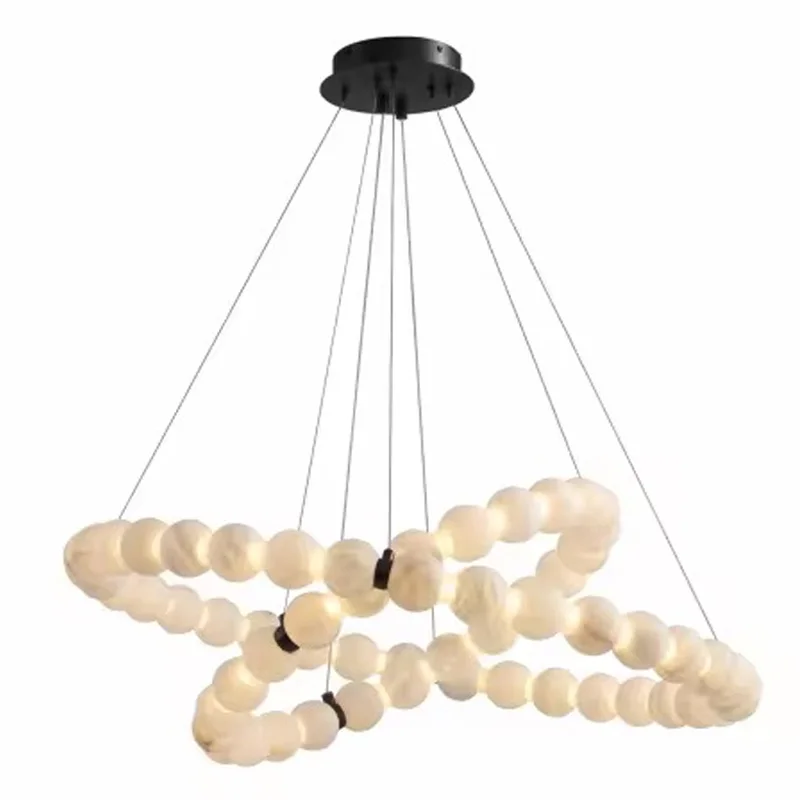

Contemporary Customizable Chandelier 2025 Marble Ring Chain Pendant Lamp Dimmable Ceiling Luster for Living Room