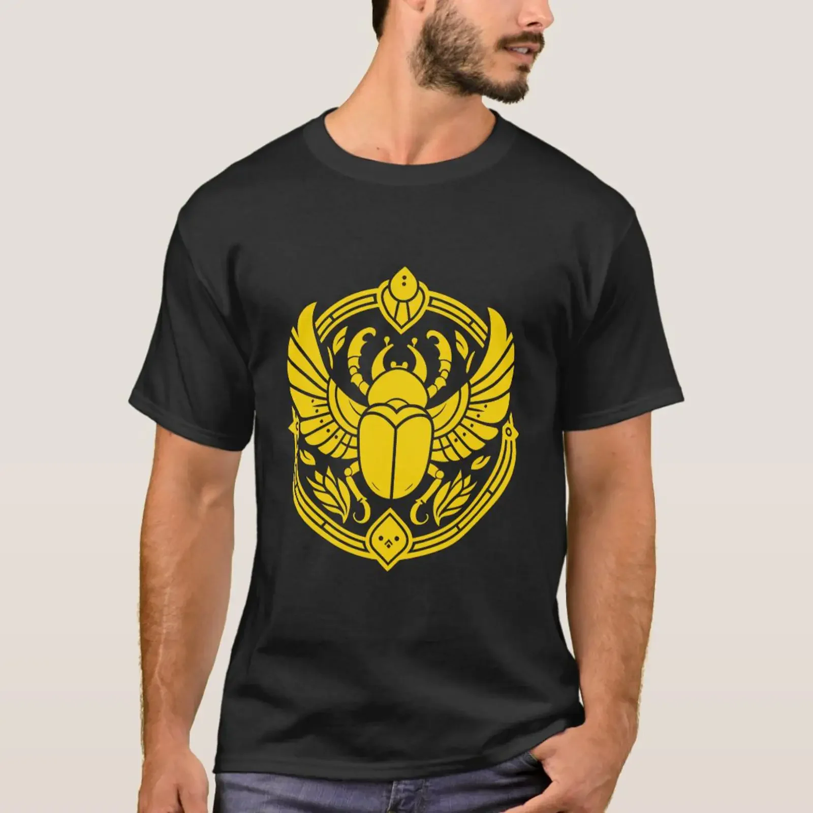 Gold Sacred Scarab Egyptian Symbol Art T Shirt vintage Washed Stylish homme designer clothes Casual Comfortable Unisex fashion