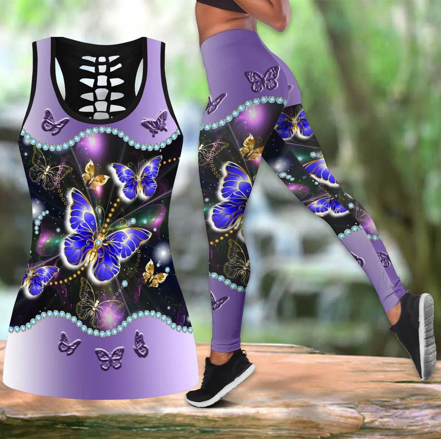 Personalized Name Butterfly 3D Printed Hollow Tank Top And Leggings Set for Women Full Length Fitness Yoga Running Pants KBX03