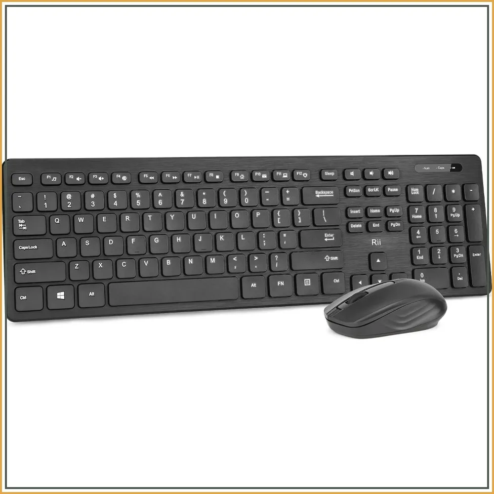 Standard Office Wireless Keyboard and Mouse Combo - 2.4GHz Plug and Play, 1000 DPI Optical Mouse, 12 Function Keys, Black