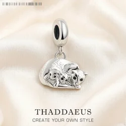 New Cat & Kittens Charm 925 Sterling Silver Fashion Jewelry For Woman Mother Cute Gift