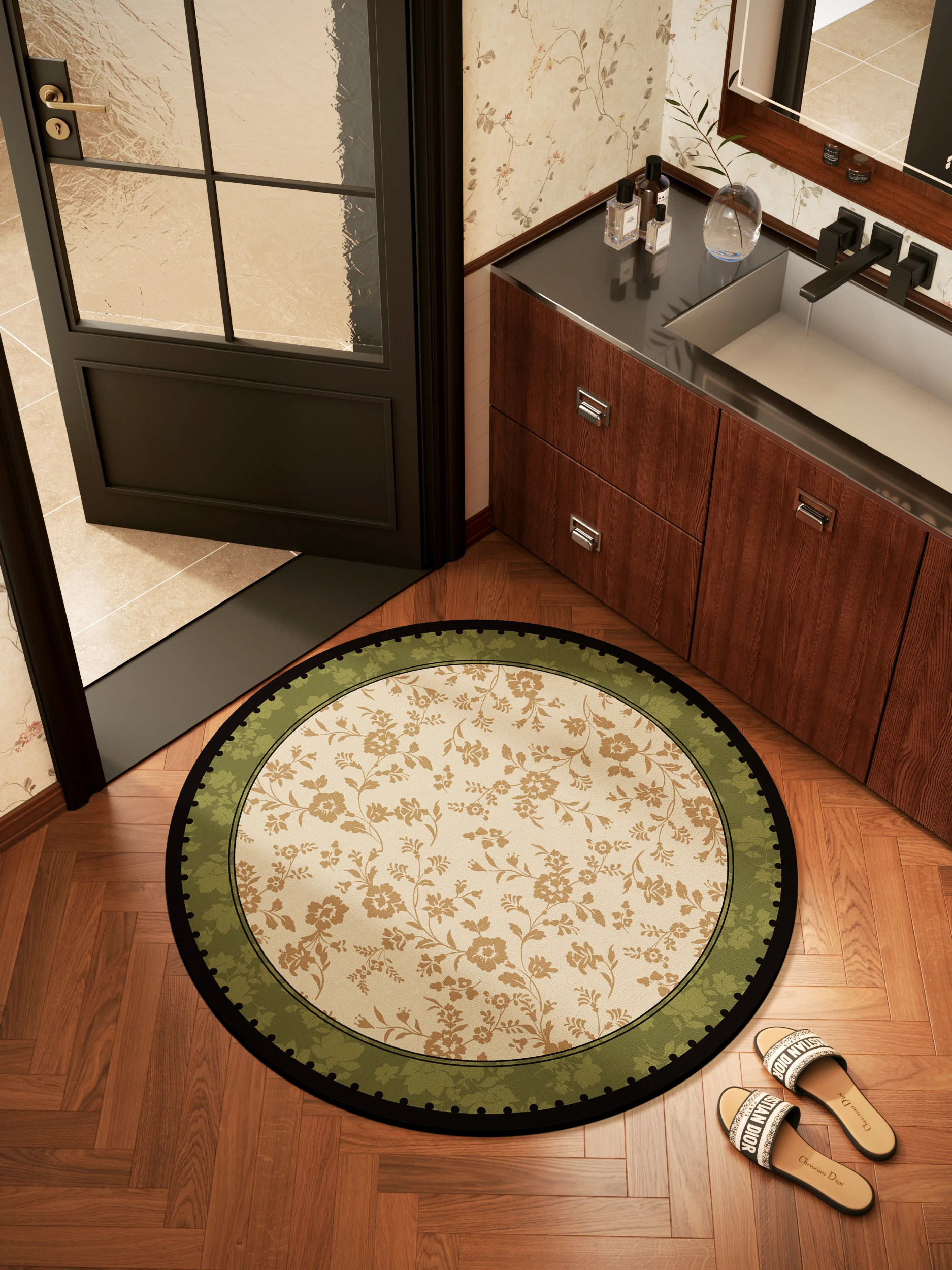 

American Sle round Batoom Mat Silicon Dendroid Absorbent Non-Slip Sink Entrance Door Mat Toilet Qui Dry Anti-Fall Carpet