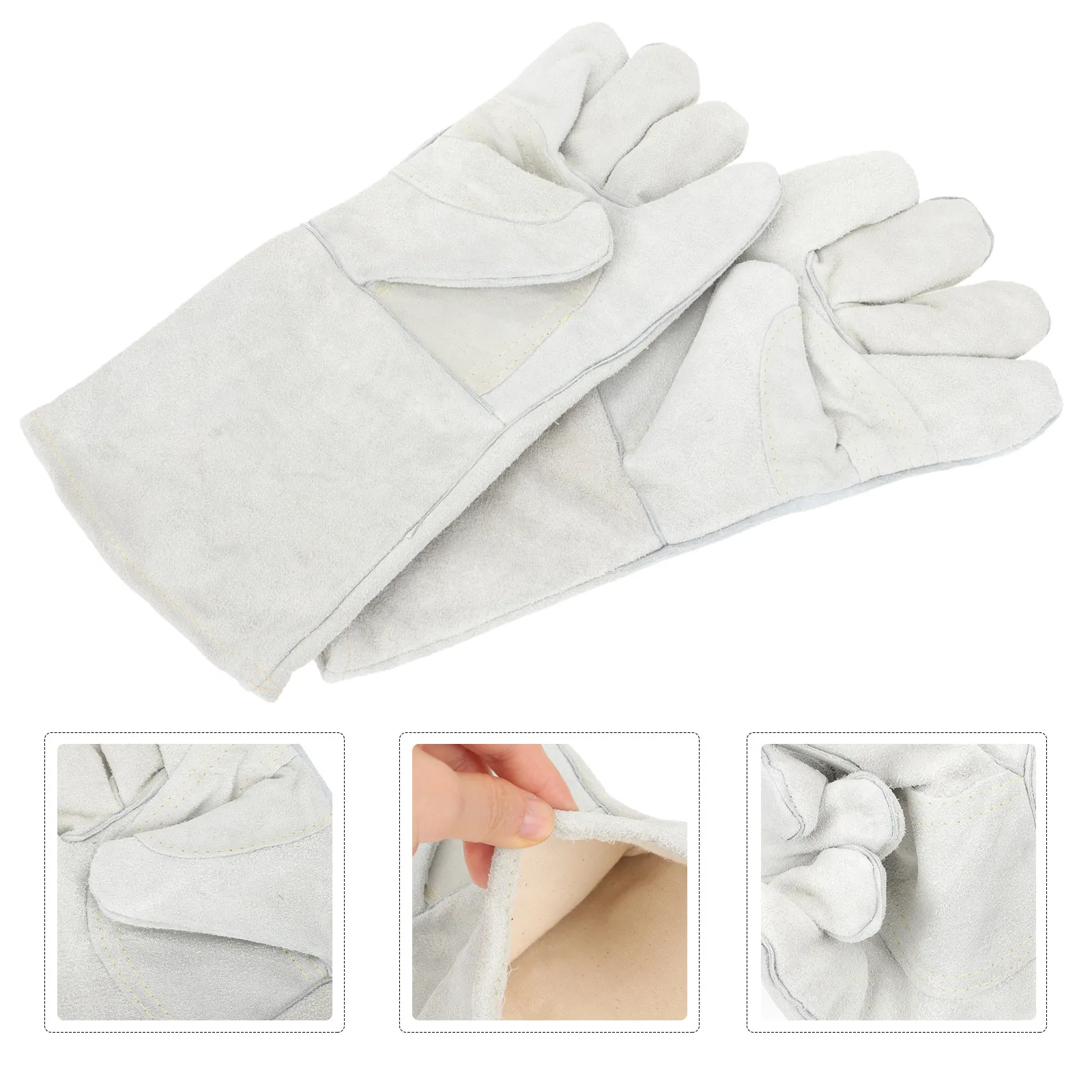 

1Pair Professional Cowhide Welding Gloves Heat Resistant Fireproof Protective Mitts for Welding Barbecue Oven Cooking