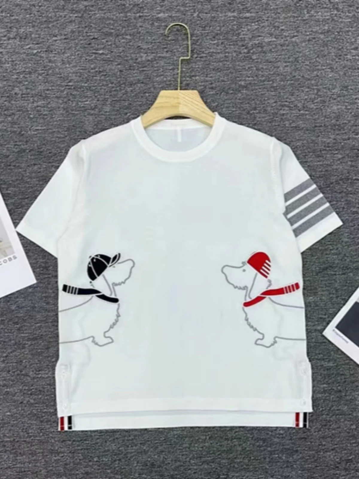 

Летний свободный вязаный свитер ort Sve round Ne Dog Pattern Женский повседневный хлопковый топ цвета Blo Striped ort Le...