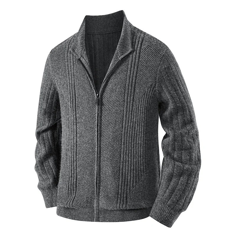 

Thiened Long Sve Zipper Knitted Sweater Mid-aged Men's f High Collar Warm Stand-up Collar Long Sve Base irt Autu...