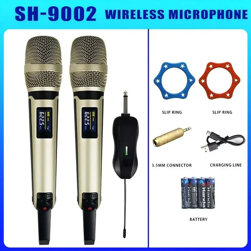 

RAYHAYES UHF Wireless Handheld Dynamic Microphone Receiver Dual Channel Fixed Frequency Mic for Karaoke Party SH-9002