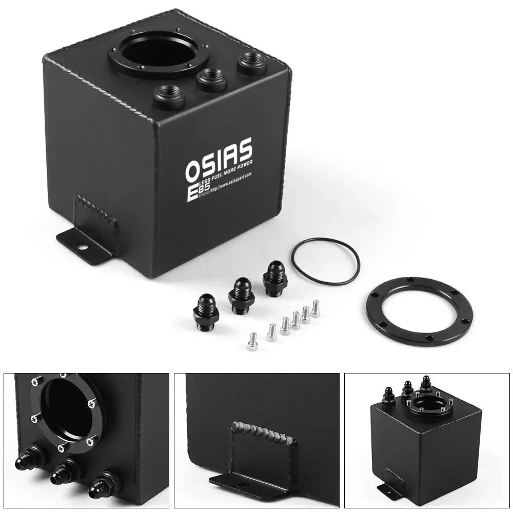 OSIAS 044 High Flow External Fuel Pump with 2L Black Aluminum Surge Tank AN6 Swirl Fuel Tank for Automotive