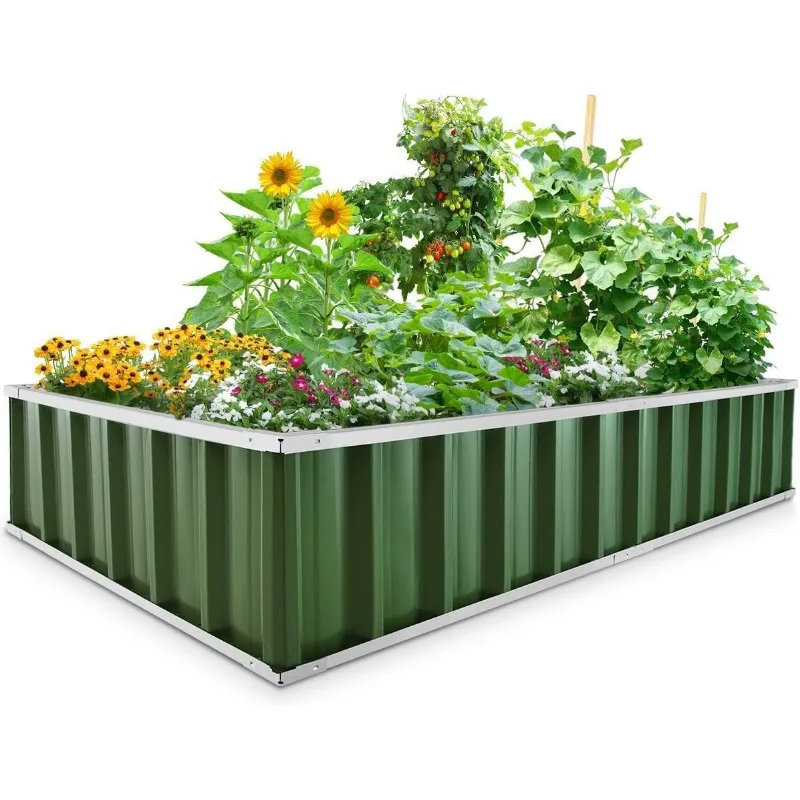 

KING BIRD Raised Garden Bed 68"x 36"x 12" Galvanized Steel Metal Outdoor Garden Planter Box Kit with 2 Pairs of Gloves (Green)