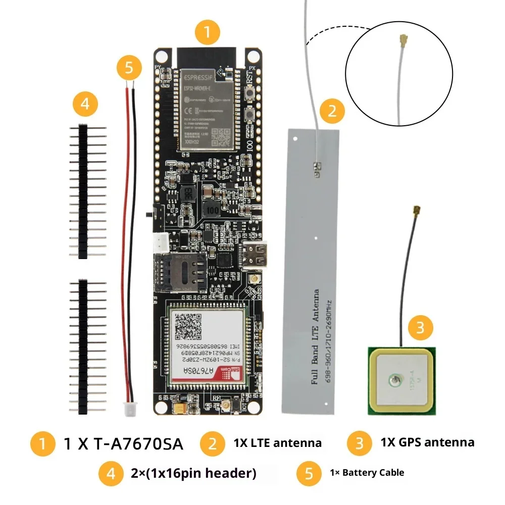 LILYGO ESP32 T-A7670SA MCU32 4G LTE CAT1 SIM Module with GSM GPRS EDGE Network Support