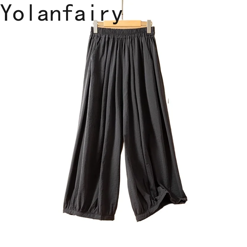 

YOLANFAIRY 76% Mulberry Silk Pants Woman Summer Loose Dry Silk Bloomers Loose Casual Pants Trousers Nine-points Pants De Mujer