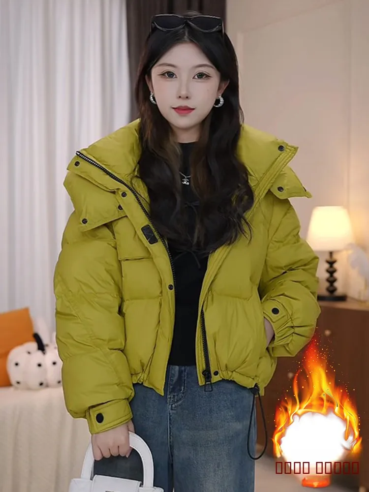 

Women's ort Hooded down Cotton Jaet Winter New Loose Thiened Warm Coat Korean Sle Long Sve Zipper Closure Color