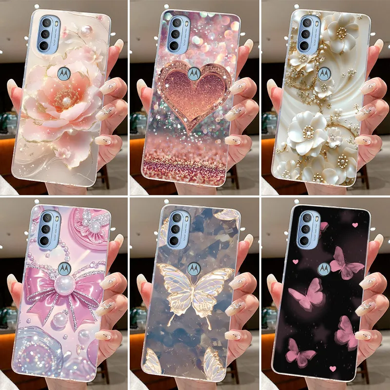 Funda de teléfono para Motorola Moto G41 / Moto G31, Funda protectora con lazo de mariposa, Funda transparente de silicona suave de TPU