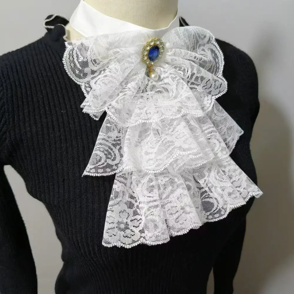 

New Detachable Victorian Lace Collar Layered White Jabot Neck Collar Elizabethan Ruff Collar Stage Party