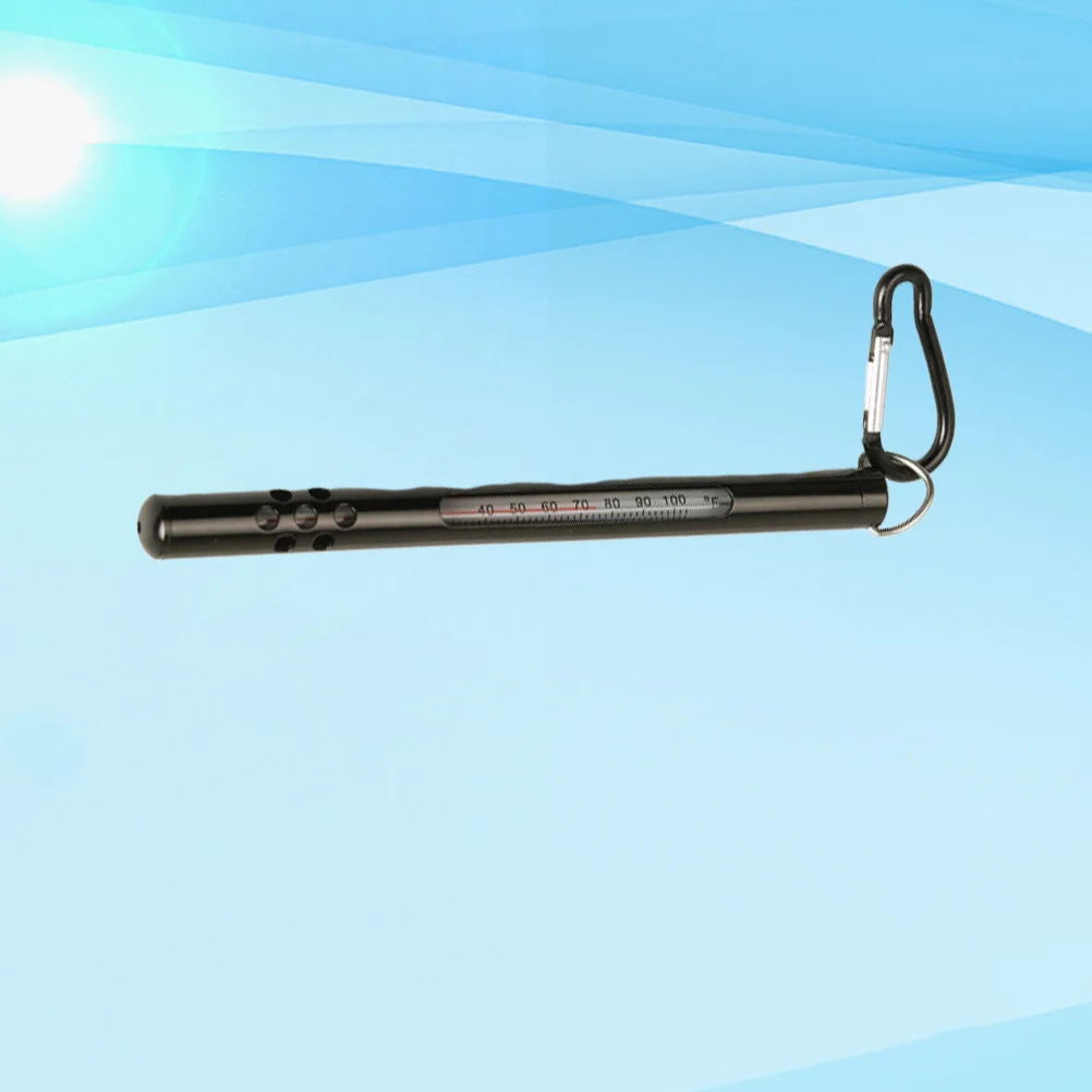 

Fishing Thermometer Portable Pencil Type Fahrenheit Celsius Black Angling Tool with Metal Case Clip Lanyard Ring