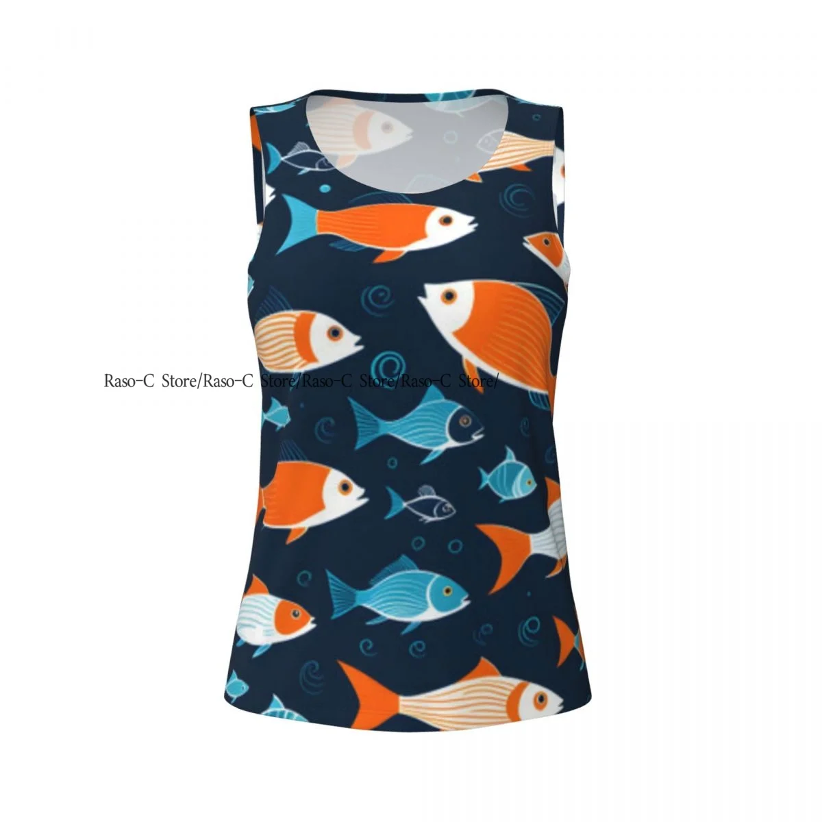 เสื้อกีฬาผู้หญิงลำลองสำหรับเล่นโยคะ ลายปลาหลากสีสันว่ายน้ำเป็นฝูง เสื้อยืดวิ่งแห้งเร็วสำหรับออกกำลังกาย เสื้อแขนกุดสำหรับออกกำลังกายในยิม