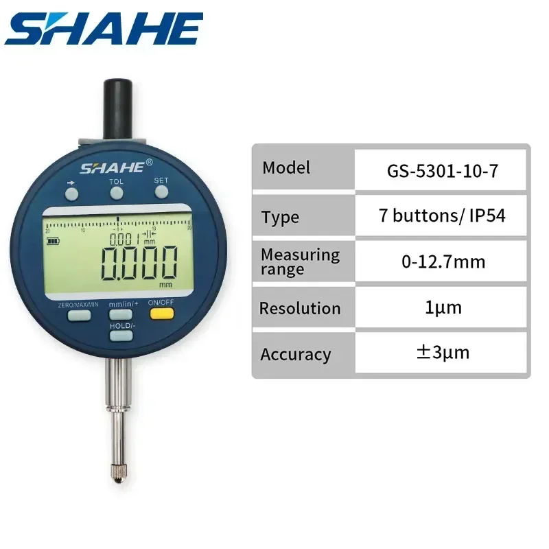 SHAHE Electronic Digital Dial Indicator 0-12.7/25.4/50.8 mm High Resolution 1μm Inch/Metric Conversion Indicator Gauge