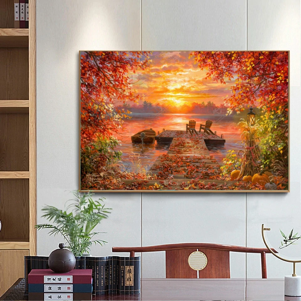 Tennessee River Sunset Diy Diamond Painting Landscape Scenery Autumn Golden Art Embroidery Mosaic Cross Stitch Home Decor Gift