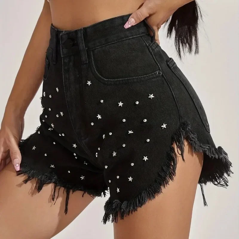 Black denim shorts high-waisted summer 2023 New Europe and the United States cross-border explosive female denim shorts