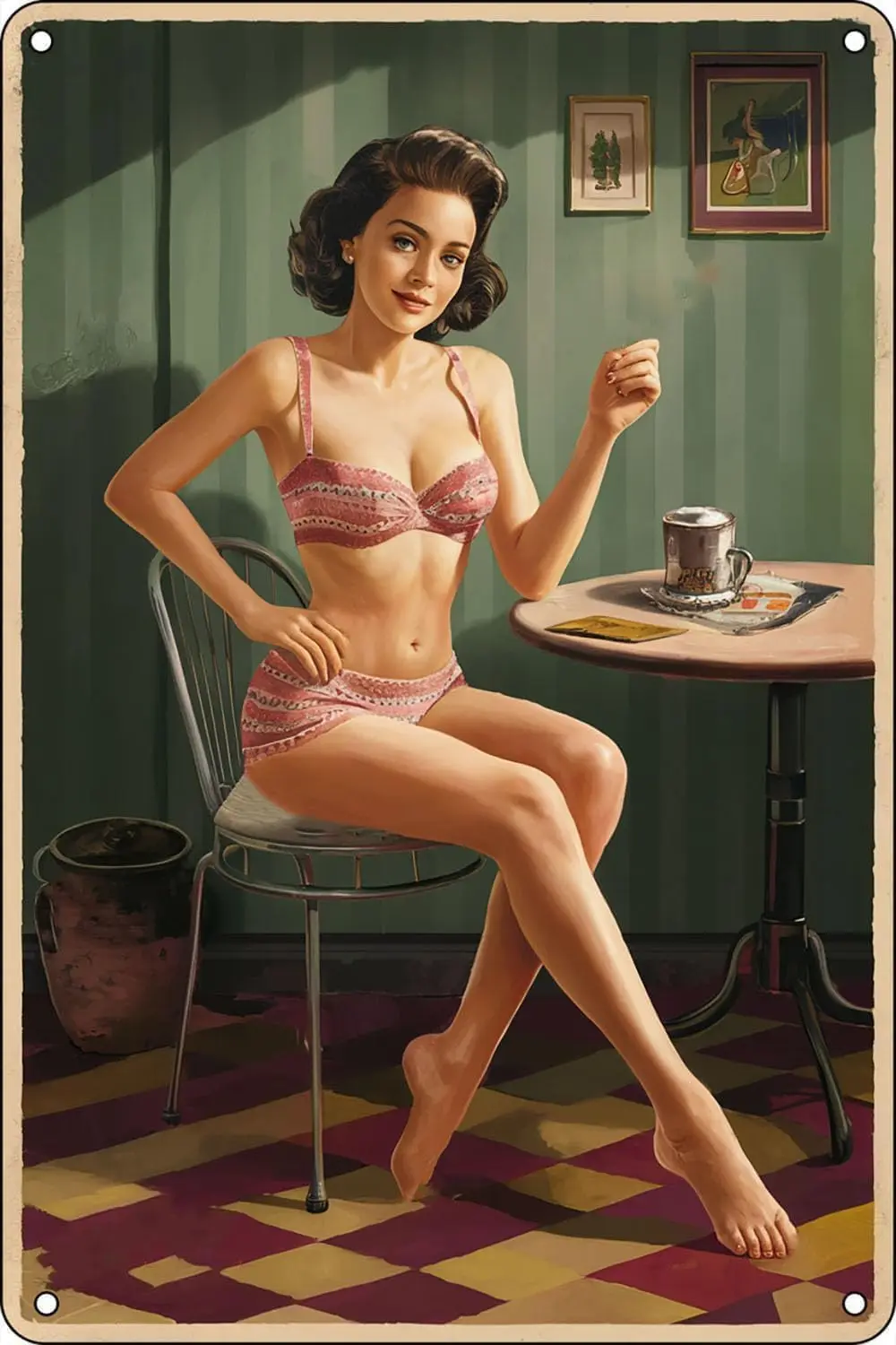 1v,Sexy Pin up Girl Tin Metal Signs Gifts Merch Funny Vintage Home Decorations Posters Retro Aluminum Sign for Home Wall Decor-a