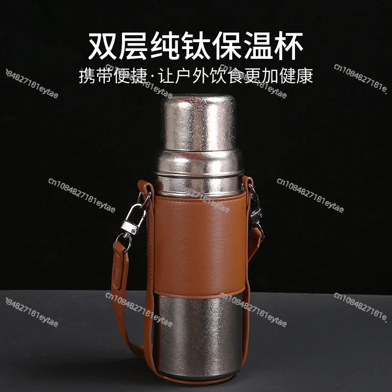 Portable double-layer pure titanium thermos cup Car high-end vacuum double-layer 600ML large-capacity stewed teacup