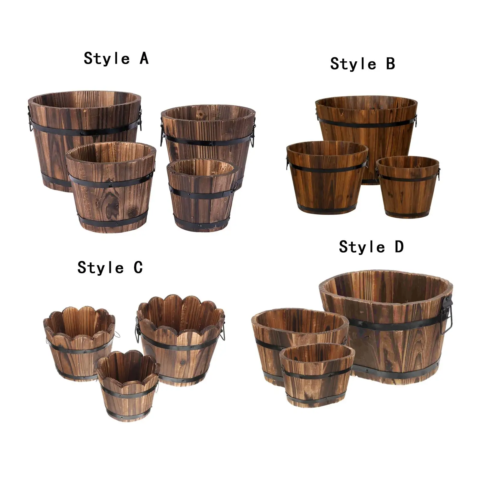 Flower Pot Farm Lawn Garden Rustic Home Decor Wooden Bucket Barrel Planters