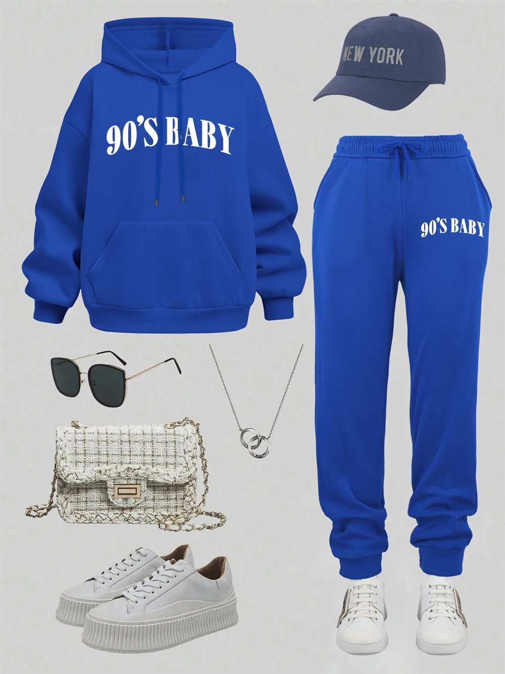 2 قطعة هوديس مجموعة المرأة 90'S الطفل الوردي إلكتروني الطباعة Sweatpantswinter فضفاض الصوف بناطيل تدفئة هودي ملابس رياضية جيب