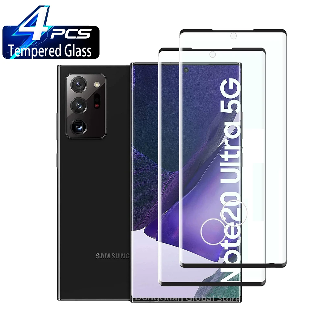 

3D Tempered Glass Film For Samsung Galaxy Note 20 Ultra 5G 2/4Pcs HD Curved Four Sides Glue Screen Protector Glass