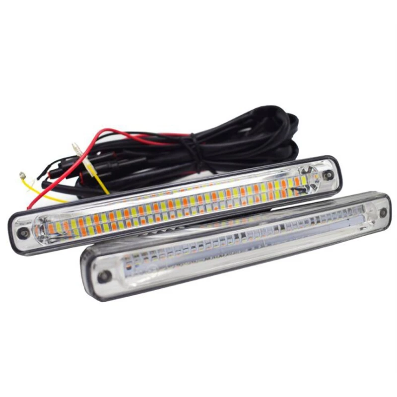 2PCS Sequential Flowing Car LED Drl Daytime Running Light DRL-Yellow Turn Signal Light Super White DRL Fog Lamp