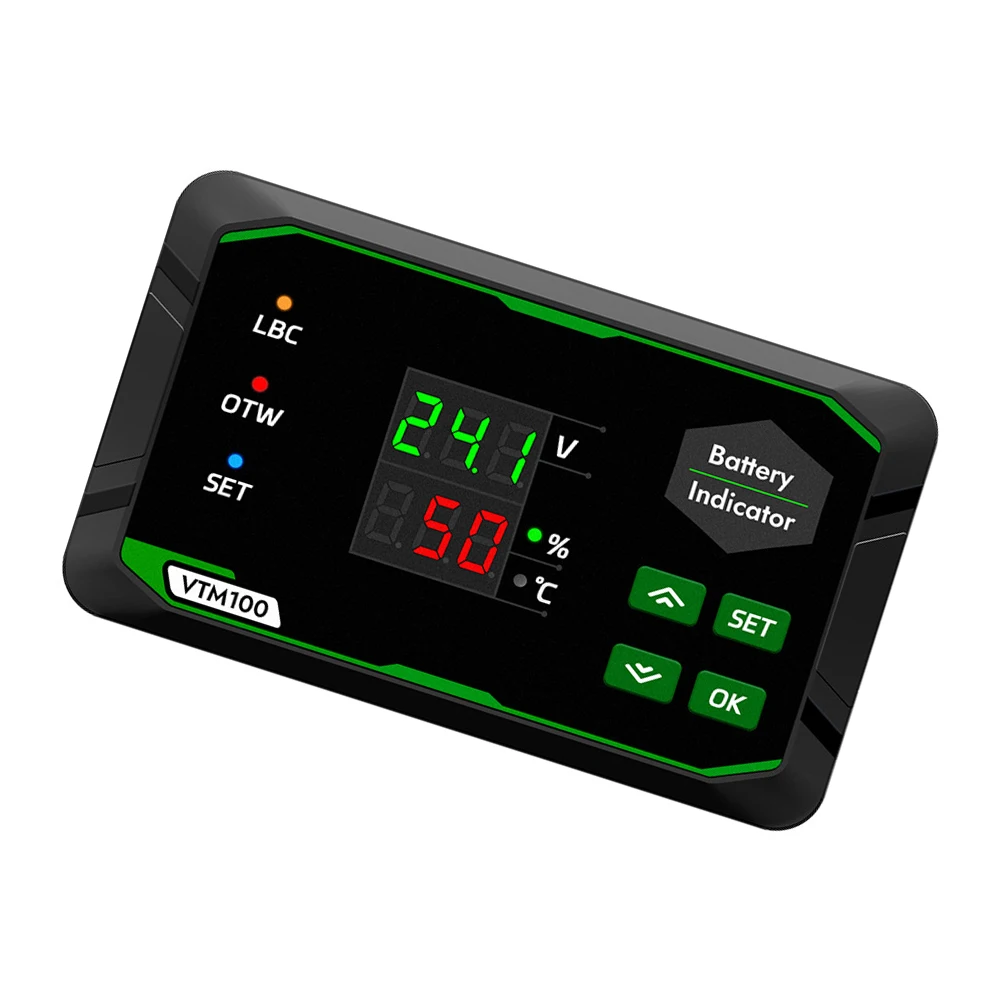 0-100 Battery Power Meter Energy Management Adjustable Low Voltage Alarm Power Outage Memory Two-wire Connection