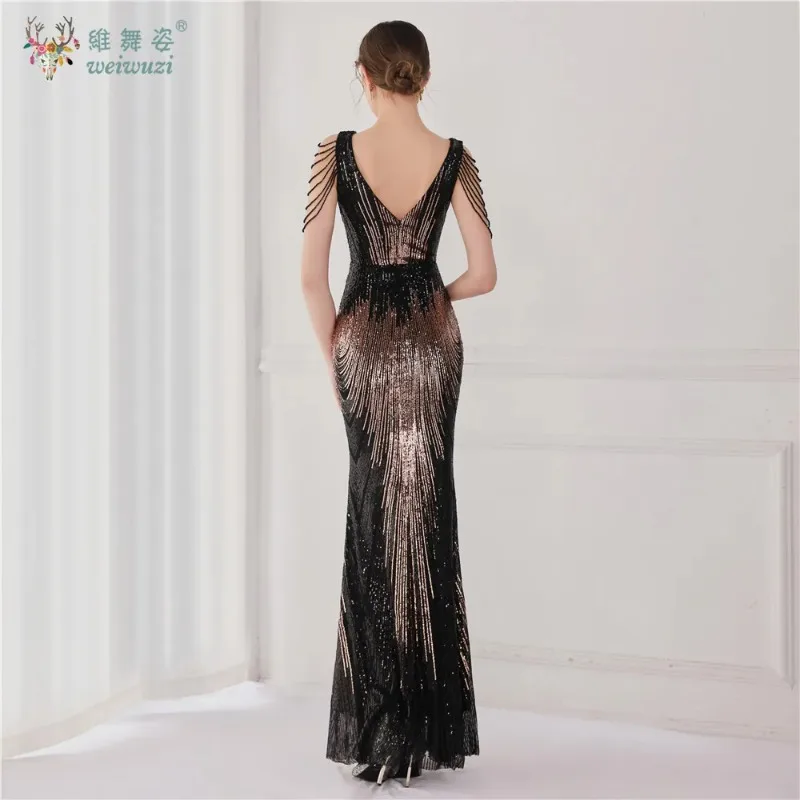 Sexy dos nu Maxi paillettes robes de soirée femmes élégant anniversaire fête de mariage robe queue de poisson de luxe bal moulante longues robes