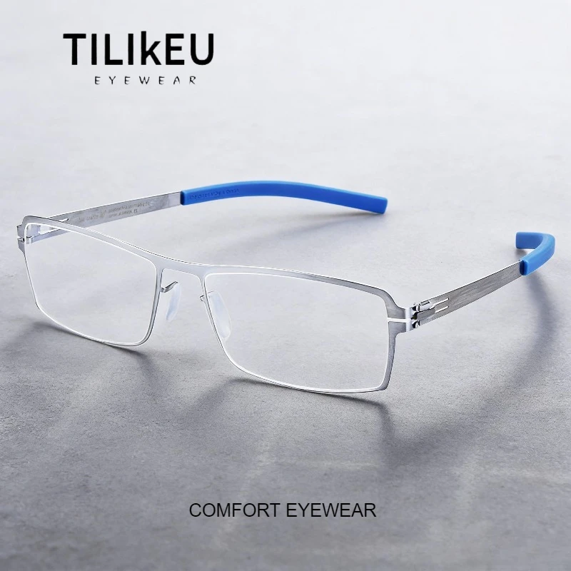 German Brand Ultra-light Thin Steel Screwless Eyeglasses Frame Personality Square Rim Large Faces Men's Glasses Eyewear Frame