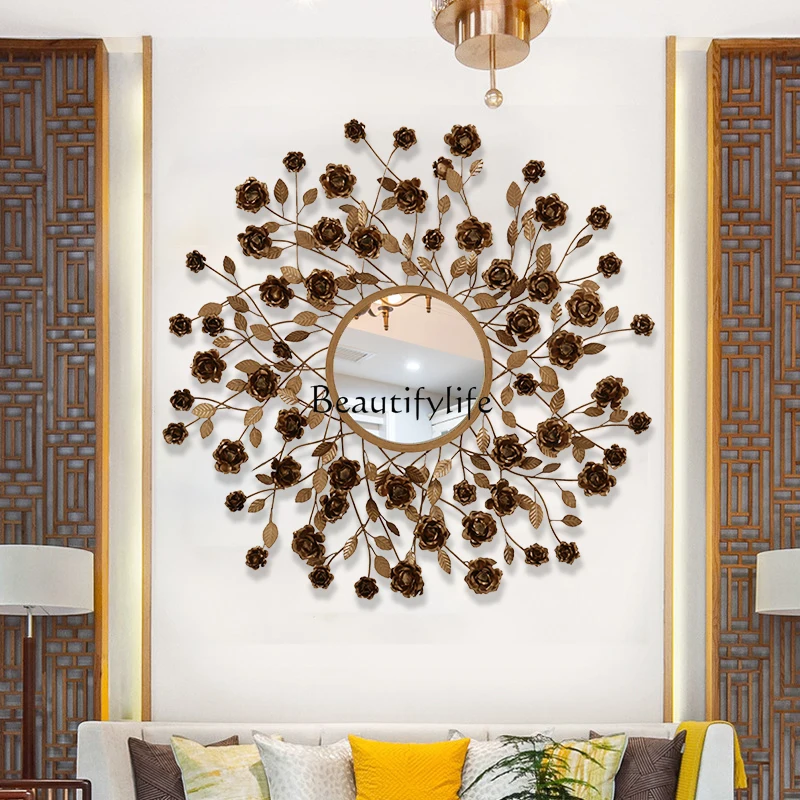 

American round entrance wall decoration wall hanging creative metal flower pendant living room background wall decoration