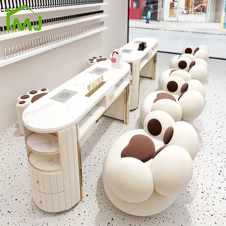 salon nageltechnicus Metalen manicuretafel Lichte luxe dubbele marmeren nagelverzorgingstafel