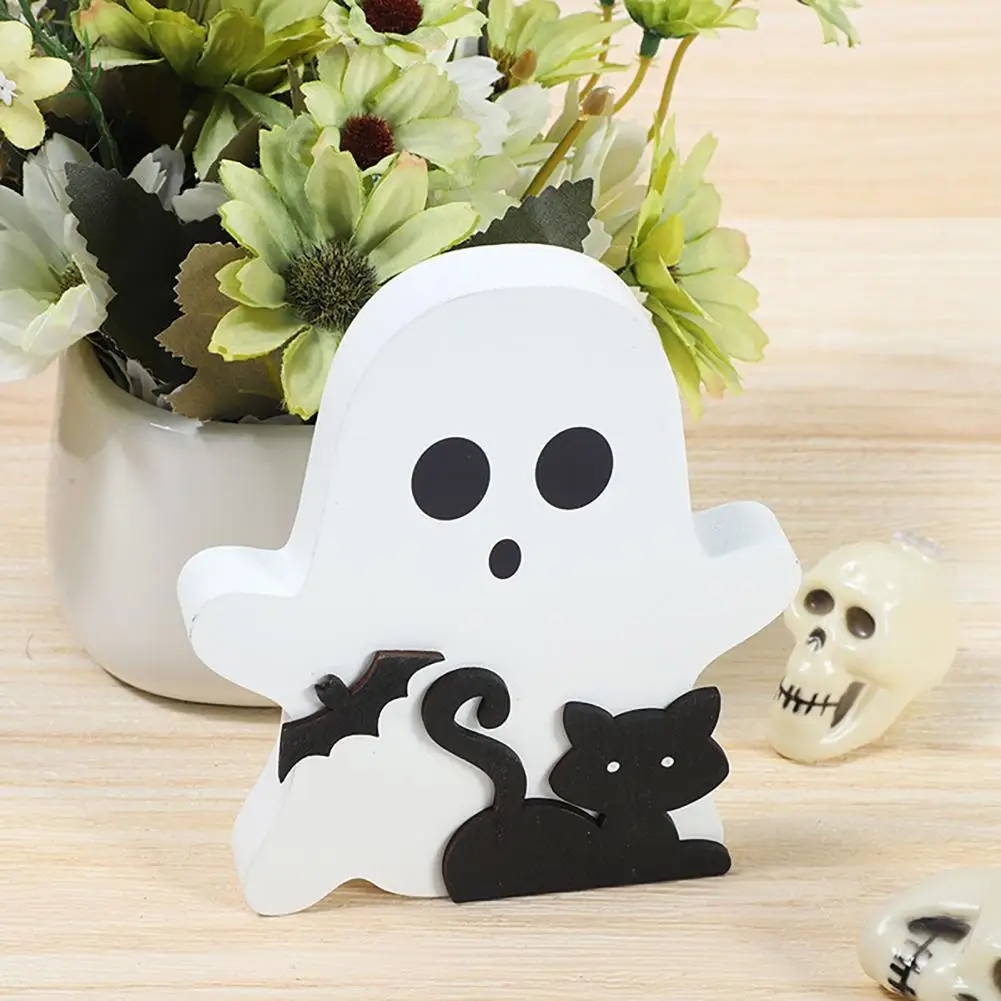 Halloween Wooden Tiered Trays Small Halloween Signs Spooky Halloween Wooden Decor Set with Cute Ghost Black for Party for Indoor