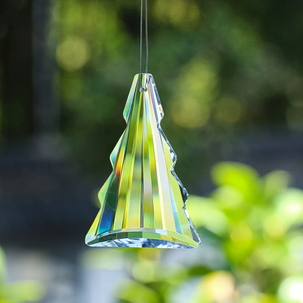 Christmas Tree Shape Crystal Suncatcher Hanging Faceted Glass Prism Rainbow Maker Car Pendant Xmas Decor Chandelier Replacement